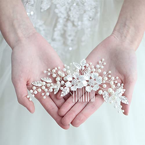 Сватбена гребен за коса със сребърно цвете за младоженеца, аксесоари за коса със странични пити за младоженци, шапки за жени