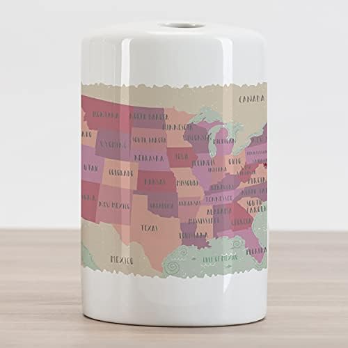 Керамични Държач за четка за зъби с Лунна карта, САЩ, Илюстрирани Щати, Американски града, Океани, Декоративна Универсален