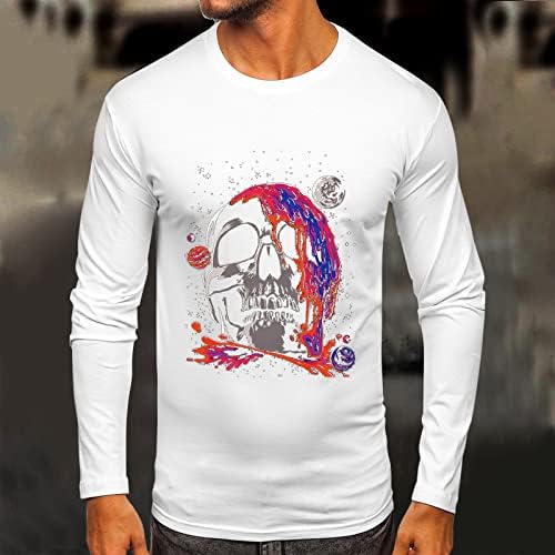 XXBR Мъжки ризи с дълъг ръкав, есенна приталенная тениска с принтом Космически Черепа Galaxy, Върхове с кръгло деколте, Спортни