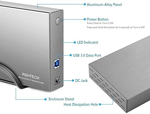 RSHTECH 3,5-инчов алуминиев корпус твърд диск SATA + алуминиев, 4-портов ултра тънък концентратор на данни-USB 3.0