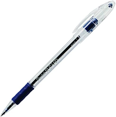 Химикалки Pentel® R. S. V. P.®, Fine Point, 0,7 мм, Прозрачно тяло, Синьо мастило, Опаковка от 12 броя