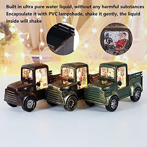 Ретро Декор за камион с подсветка, Коледа Снежна Топка с Пайети, Модел на Дядо Коледа в камион, Фенер с подсветка за подаръци и