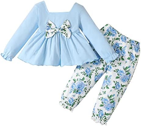 Haokaini/ Есен Памучни Дрехи за малките Момичета, Обикновена Блузи с Дълъг ръкав и Квадратна Катарама, С Къдри, Панталони С Цветен Модел,