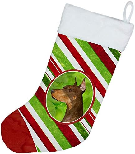 Carolin's Treasures SS4537-CS Доберман Леденцовая Бастун Празничен Коледен Чорапи, Чорапи за висящи пред камината, Коледен