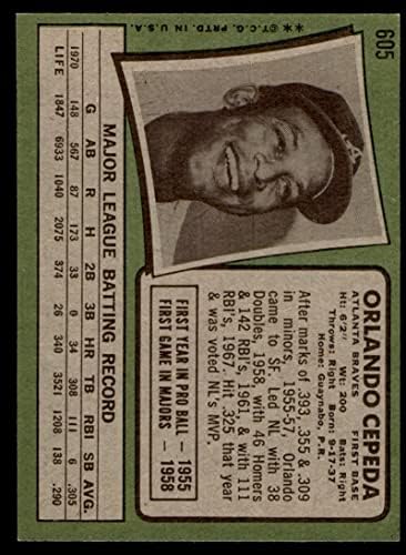 1971 Topps 605 Орландо Сепеда Атланта Брейвз (Бейзболна картичка) EX Брейвз