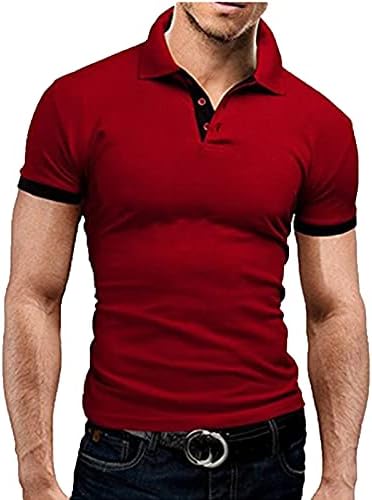 WENKOMG1 Мъжки Памучен Риза с къси ръкави Просто Slim Fit Цвят С Къс Ръкав, Ежедневна Спортна Тениска за Тенис и Голф С Контрастни