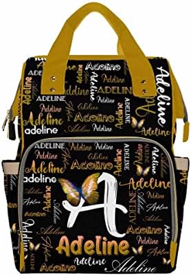 Artsadd Чанта за Пелени с Потребителски име, Чанти за Памперси за майки, Персонални Чанта със Златна Пеперуда, Многофункционални