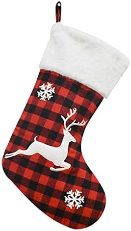 Kehome Реколта Коледна Гирлянда, Коледни Чорапи, Украса, Коледна Елха, Модел под формата на Снежинки, Черни, Червени Коледни Чорапи,