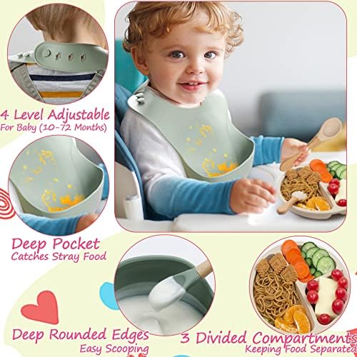 Силиконов комплект за хранене на бебето, 12 бр., за да проверите за отбиване от гърдата с led подсветка, Комплект чинии и мисок за деца с