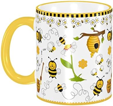 Кафеена Чаша HIZUWKY Honey Bee с Красив Жълт Кант, Керамична Чаша с дръжка, 12 Мл