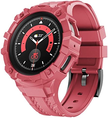 Каишка AIYOCK, съвместим с Samsung Galaxy Watch 5 Pro с калъф-броня, устойчив на удари Здрав Гумен ремък за Galaxy Watch 5 Pro 45 мм със спортен защитен калъф За мъже и жени (Червен)