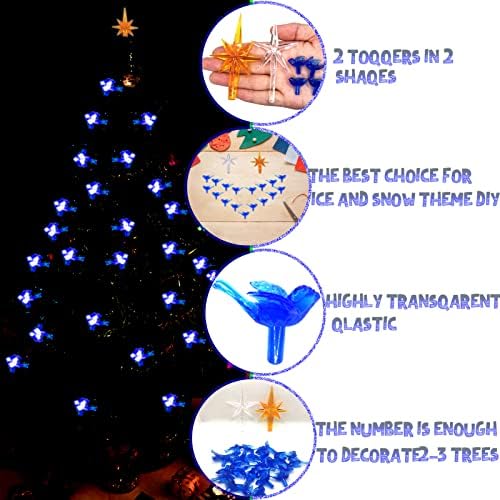 117 бр. Керамични Коледно Дърво, тъмно-синя птица, Подмяна на крушки и 2 бр., Коледа Topper със Звездите на Ретро Керамични орнаменти за