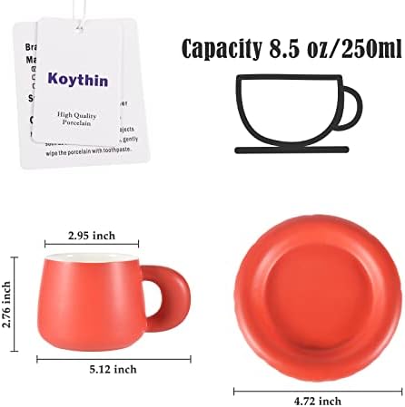 Комплект Керамични чаши Кафе на Koythin с блюдцем, Скъпа Креативна чаша за корема с Дебела дръжка за офиса и дома 8,5 мл