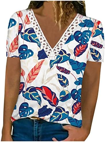 Хавайски Ризи за Жени, Елегантни Блузи с V-образно деколте, Лейси Отворена Риза С Флорална Принтом, Тениски, Свободни Приталенные Летни Блузи