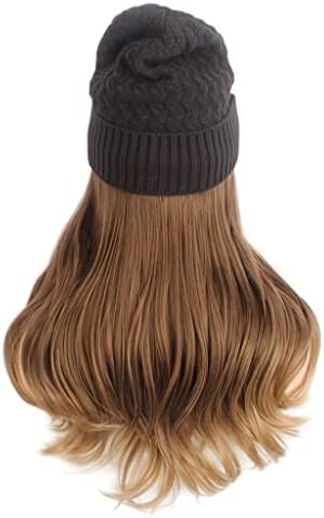 WONDER ME Вязаная хет-перука, модни европейската и американската дамска шапка за коса, дълга кудрявая кафява шапка-перука
