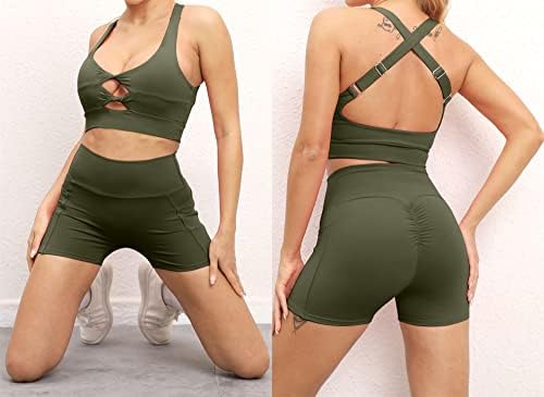 BRASSU 2 комплекта шорти с бюстгальтером за йога, Монтиране на задните части Еластичен Спортен костюм за фитнес (Цвят: лилаво, Размер: Голям)