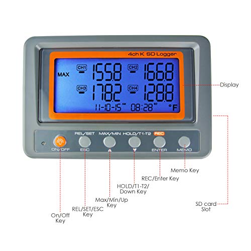 Цифров 4-Канален Термопарный Термометър DANOPLUS K-Тип с функция за записване на данни върху SD картата, Програмируема Аларма Висок/Ниска