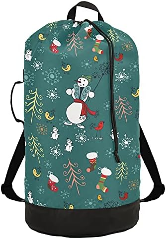 Коледен Снежен човек 02 Чанта за дрехи Тежка Раница за пране на дрехи с плечевыми ремъци и дръжки за чанта за дрехи с цип на шнур Органайзер