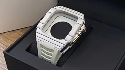 Комплект модификация часа AEMALL от въглеродни влакна за Apple Watch 7 с корпус от въглеродни влакна, 45 мм, за 6 SE 5 4 с каишка от фторуглерода