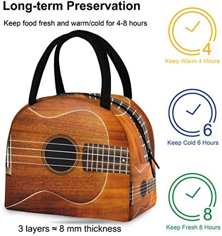Случайна чанта за обяд Дамски - ukulele С Текстура на Дърво, Голяма Запечатани Чанта за Обяд с плечевыми ремъци за работа Дете