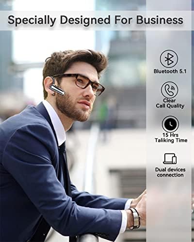 Слушалки AMTERBEST Bluetooth, Безжична слушалка Bluetooth 5.0, Слушалки, свободни ръце с стереомикрофоном, време на възпроизвеждане