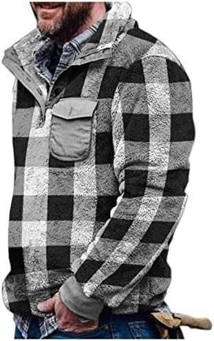 Saohuo/ Мъжки Плюшено Пуловер с висока воротом, Камуфляжный Пуловер, Стилен Кариран Пуловер с равен брой гласове-боя, Плътна и Топла