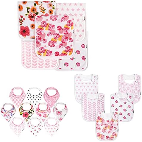 Бебешки кърпички KiddyStar от оригване за момичета, органичен памук, 5 опаковки, Големи Лигавници-кърпи с размери 21 x 10 инча за