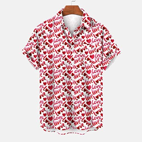Тениска за Мъже с Принтом в Деня на Св. Валентин, Риза с Един Джоб, Ежедневни Свободни Плажни Хавайски Ризи с Принтом и Джоб