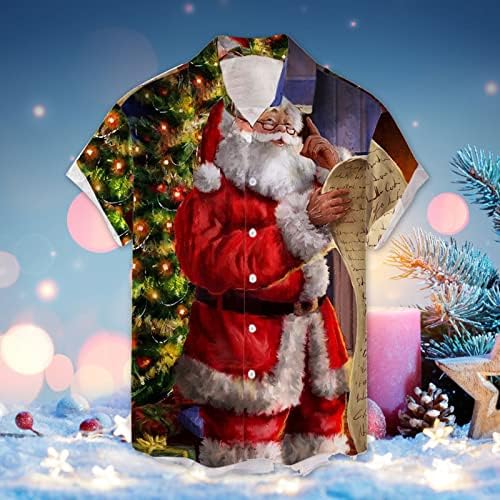 XZHDD/ Коледни Ризи с къс ръкав за мъже, Върхове с Принтом Дядо Коледа на Копчета и отложным яка, Риза за Домашно парти,