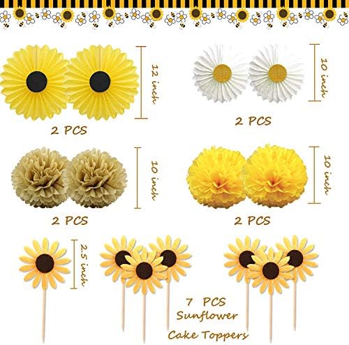 Комплект за декорация на партита KeaParty Sunflower Baby Shower, Начален Банер с участието на Семки, Топперы За Кифли с Жълти Слънчогледи,