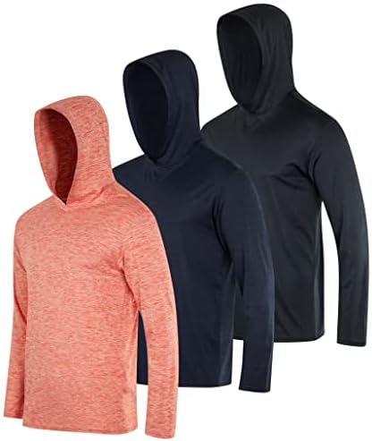 Real Essentials 3 опаковка: Мъжки Hoody с качулка Dry Fit, Впитывающая влагата, с дълъг ръкав, Пуловер, за активен спорт, Hoody (Big