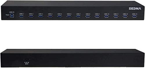 SEDNA - 19-Инчов 1U хъб за монтаж в шкаф с 13 порта USB Gen 3.2 I Хъб (5 gbps) - с адаптор за променлив/постоянен ток 5, 10 А