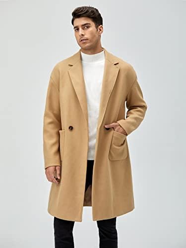 Мъжки яке Xinbalove, Якета за мъже, палто с ревера с заплатанным джоб, с ниски рамо (Цвят: каки, Размер: Малък)
