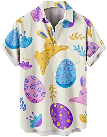 Хавайски Ризи на Великден за Мъже, Мъжки Ежедневни Ризи с Копчета и Къс Ръкав Принтом, Плажна Риза Aloha С Цветен Модел