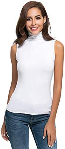Жените Без Ръкави Оформление Turtlenecks Мода 2023 Върховете на Бретелях Slim Fit Еластичен Слой Тениски