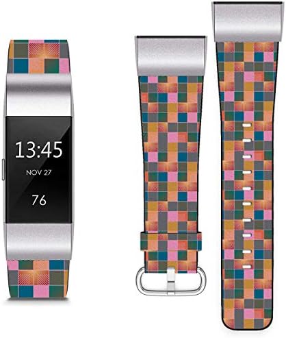 Съвместимост с Fitbit Charge 2 - Сменяеми кожена гривна, каишка за часовник, гривна за мъже и жени - Дизайн с мозаичным модел
