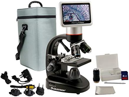Celestron – Дигитален микроскоп PentaView LCD– Биологичен микроскоп с вградена цифрова камера 5 Mp - Регулируема ръчна сцена –Чанта
