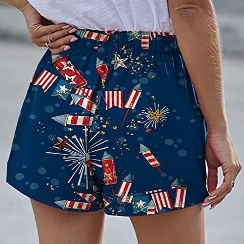 Шорти на 4 юли, Дамски Ластични Плажни Шорти с Висока Талия, Американски Флаг, Леки Къси Панталони за съвсем малък, Удобни Плажни къси