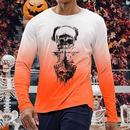 XXZY 2022 Хелоуин Мъжка Тениска Halloween Horror с кръгло деколте и Наклон, тениски с дълъг ръкав, Лека