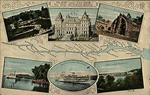 Карта и пътеводител по река Хъдсън в Река Хъдсън, Ню Йорк, Ню Йорк Оригиналната Антични Картичка
