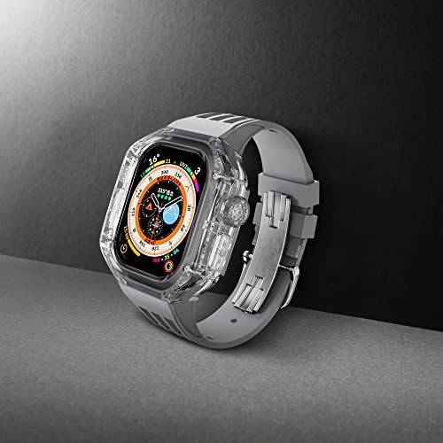 Комплект Модификация Прозрачен Корпус ADAARA за Apple Watch Ultra 49 мм и Каишка от Каучук Iwatch Series Спортен Гривна Луксозен Калъф