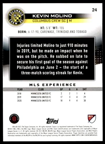 2021 Topps MLS 24 Кевин Molina Кълъмбъс Крю SC Търговска карти на футболен клуб