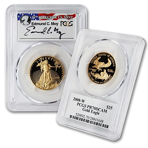 Монета на 2008 г., с тегло 1/2 унция Американският златен орел с дълбока камеей PR-70 (лейбъл Edmund C. Roy) PR70DCAM на стойност