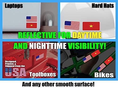 (x10) 3 М Светлоотразителни Стикери със Знамената на Виетнам и САЩ | Универсални Защитни Етикети | Шлемове, лаптопи, мотори, кутии