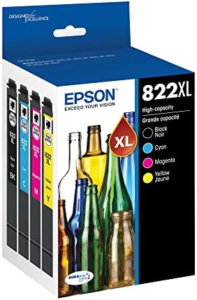Epson® 822XL DURABrite® с висококачествени черни, сини, пурпурни, жълти мастило, опаковка от 4 броя, T822XL-XCS