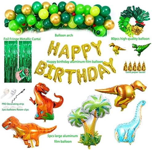 LFVIK Украса за парти в чест на рождения ден на динозаврите и балони, комплект гирлянди под формата на арка (златен, зелен), балони с