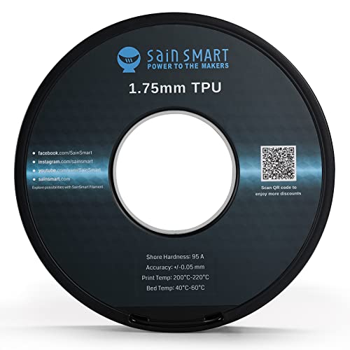 Конци SainSmart TPU 1,75, Конци за 3D печат от гъвкави TPU Blck, 1,75 мм, 0,8 кг, Точност на размерите +/- 0,05 mm