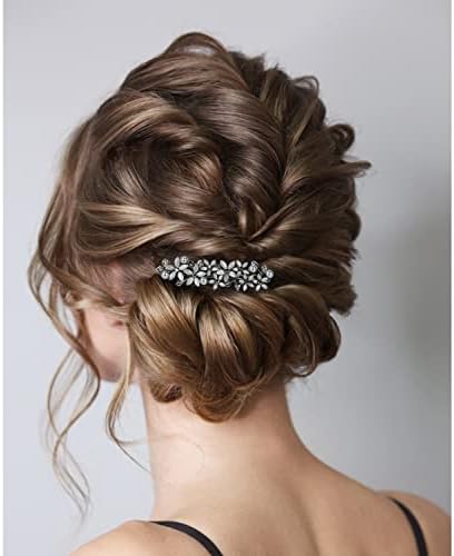 Дамски щипки за коса с цветен модел, украсена с кристали и изкуствени перли като декорация, Елегантно, ретро-шнола за коса. Светло сив