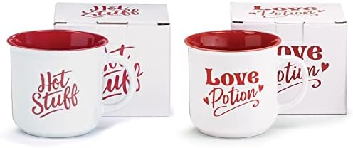 Еднократна Празничен комплект от 2 Червени и бели steins любовен еликсир и Hot Stuff по 14 грама Love Stuff на Свети Валентин е във формата
