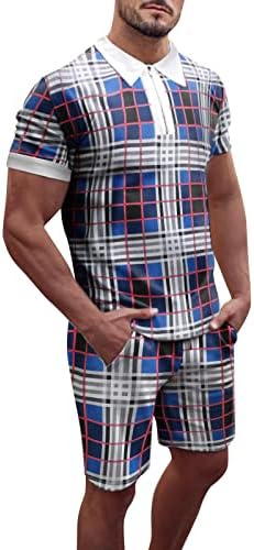 UBST/Летен Мъжки Комплект дрехи от 2 теми, Изпъстрен Polo Ризи с къс ръкав, Изпъстрен Шарени къси Панталони, хавлии за Плаж, Ежедневни
